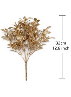 KASTWAVE 4 Pack Artificial Plants Golden Flowers, for Decoration Plastic Fake Plant Bush Grass Fern Bushes Faux Shrubs Greenery Indoor Outside Planter Vase Filler Festival Home Garden Decor  - Image 2