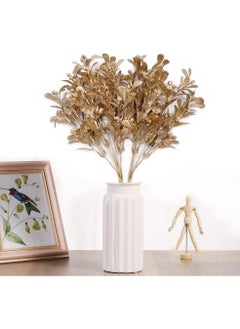 KASTWAVE 4 Pack Artificial Plants Golden Flowers, for Decoration Plastic Fake Plant Bush Grass Fern Bushes Faux Shrubs Greenery Indoor Outside Planter Vase Filler Festival Home Garden Decor  - Image 3