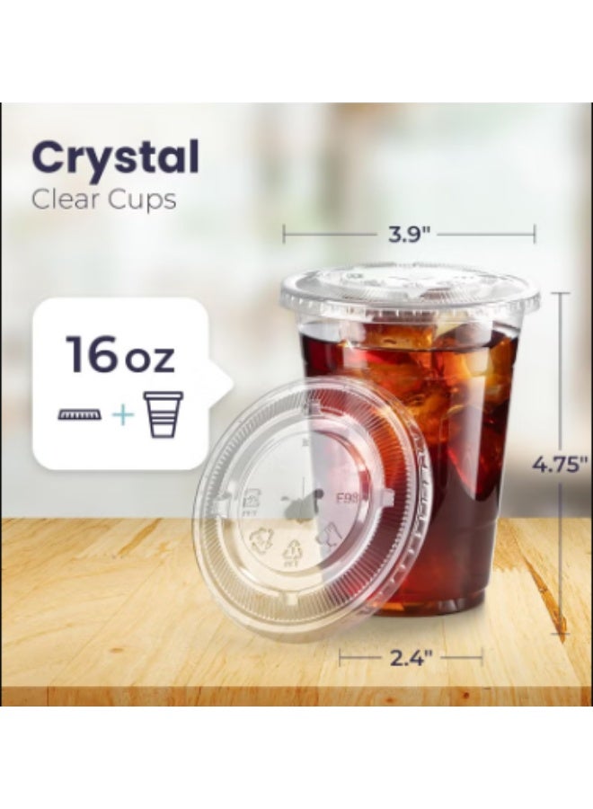 Arnon 16 oz Disposable Plastic Strawless Cups with Lids – Eco-Friendly, Clear Cold Drink Cups for Iced Coffee, Smoothies, Sodas, Juices, and More – 50 Pack - Image 2