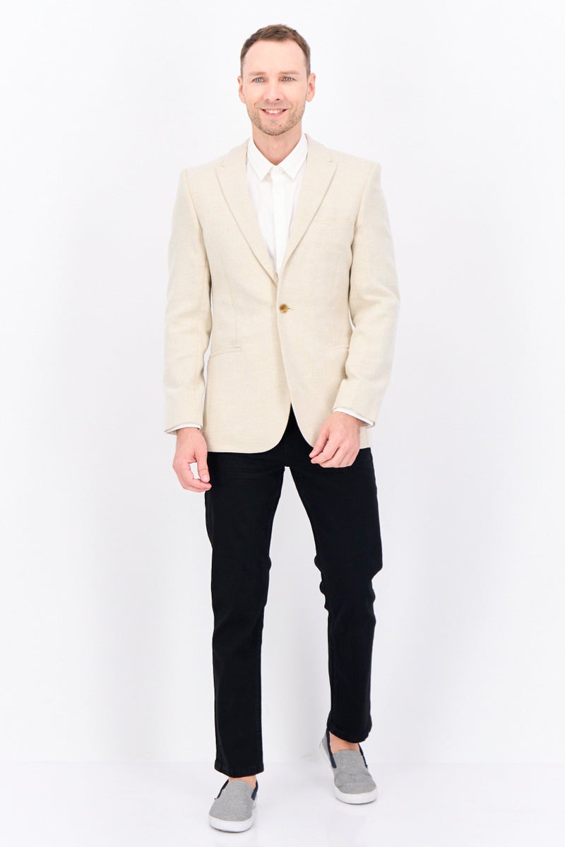 Asos Design Men Regular Fit Textured Semi Formal Blazer, Beige - Image 4