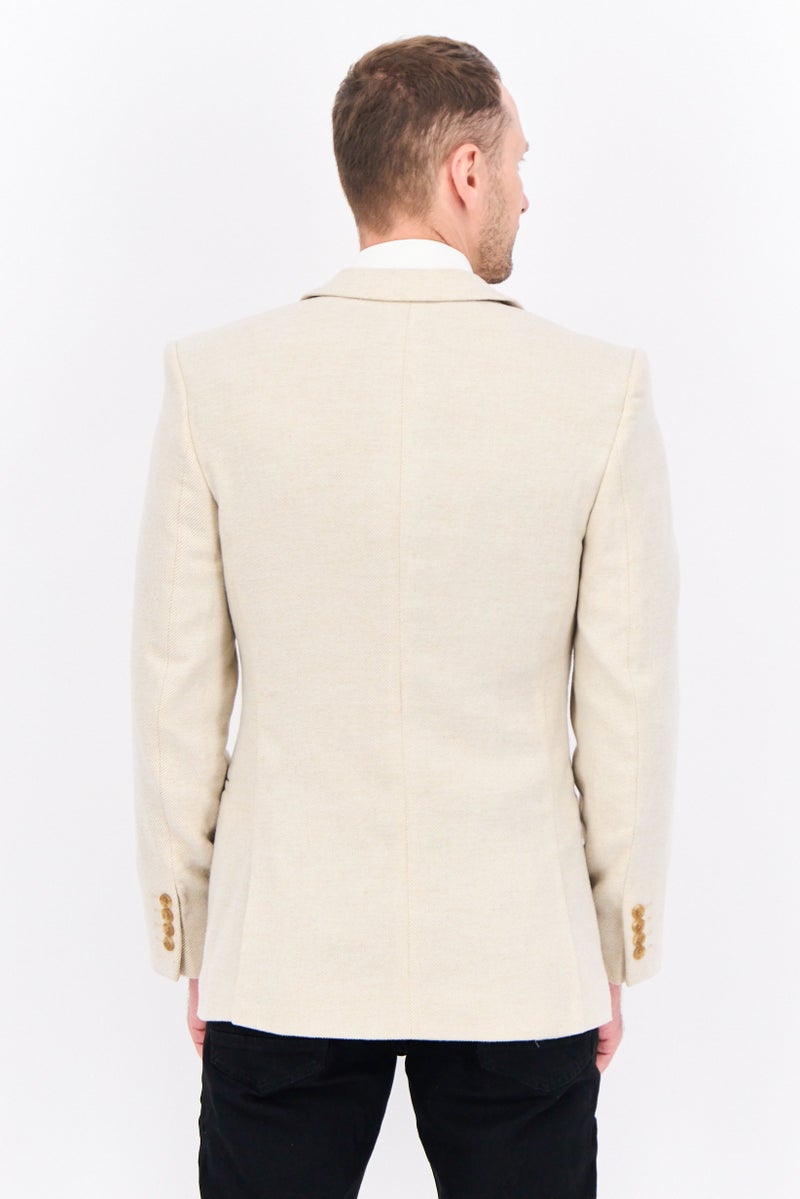 Asos Design Men Regular Fit Textured Semi Formal Blazer, Beige - Image 3