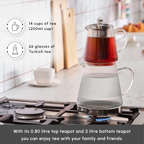 Karaca Keops Turkish Teapot with Infuser and Lid (450 ml Tea Pot & 1500 ml Induction Kettle) - Borosilicate Glass Teapot Set for Stovetops - Clear Tea Maker with 10-15 Cups Capacity - Image 5