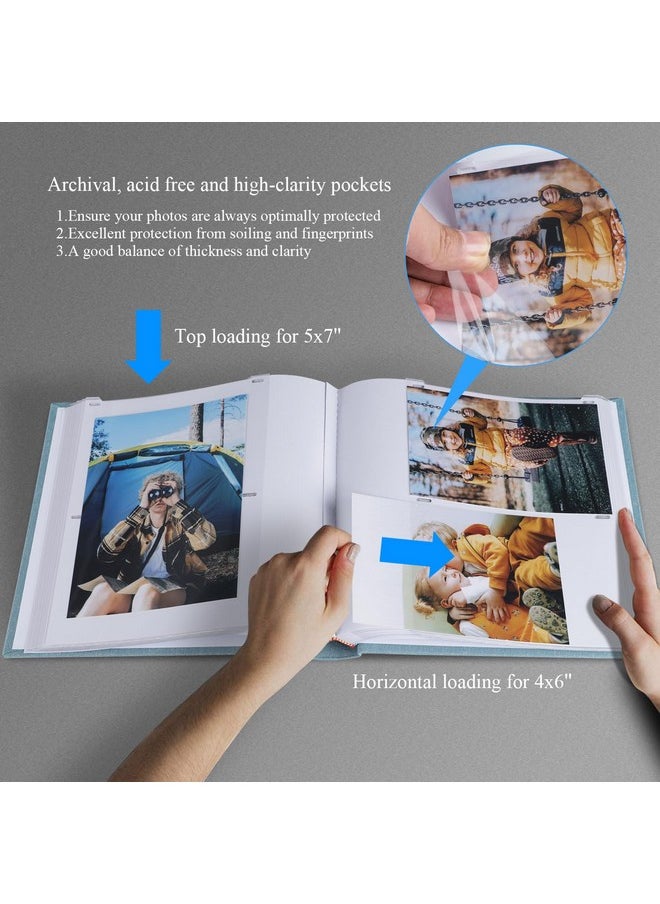 1DOT2 - Photo Album With Writing Space 50 Pages 4X6 Photos Hold 200 Or 5X7 Pictures Hold 100, Linen Cover Small Photo Book Albums With Memo For Anniversary Wedding Baby (Cyan Blue) - Image 1