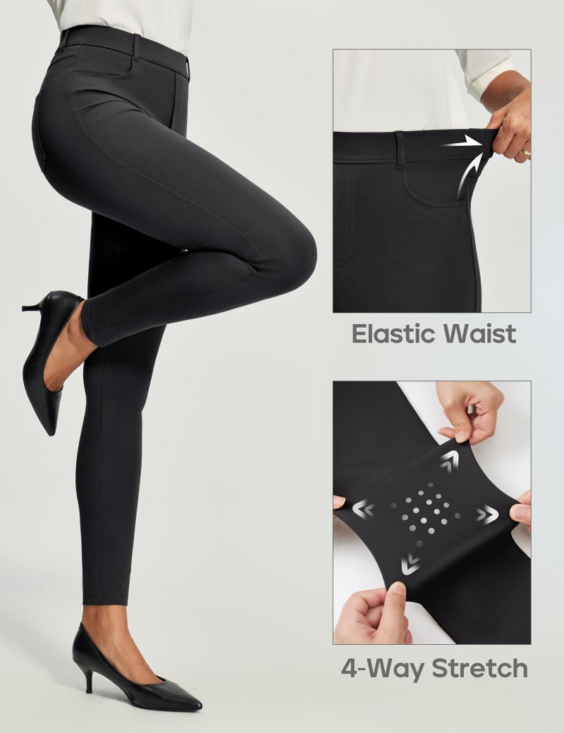 Heathyoga Womens Dress Pants Pull On Stretchy Work Pants Women Business Casual Outfits Slacks for Women Teacher Pants Office Black - Image 3