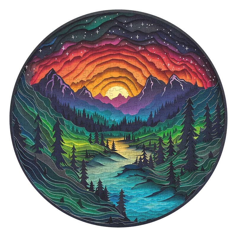 PPuzzling Magic Forest Puzzles for Adults 1000 Pieces Nature Round Tree Mountain River Sunset Landscape Puzzle Colorful Paper Cut Art Puzzle Difficult Hard Challenge Jigsaw Puzzle - Image 3