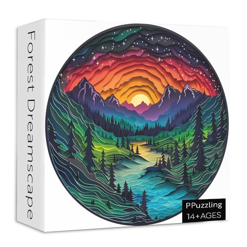 PPuzzling Magic Forest Puzzles for Adults 1000 Pieces Nature Round Tree Mountain River Sunset Landscape Puzzle Colorful Paper Cut Art Puzzle Difficult Hard Challenge Jigsaw Puzzle - Image 5