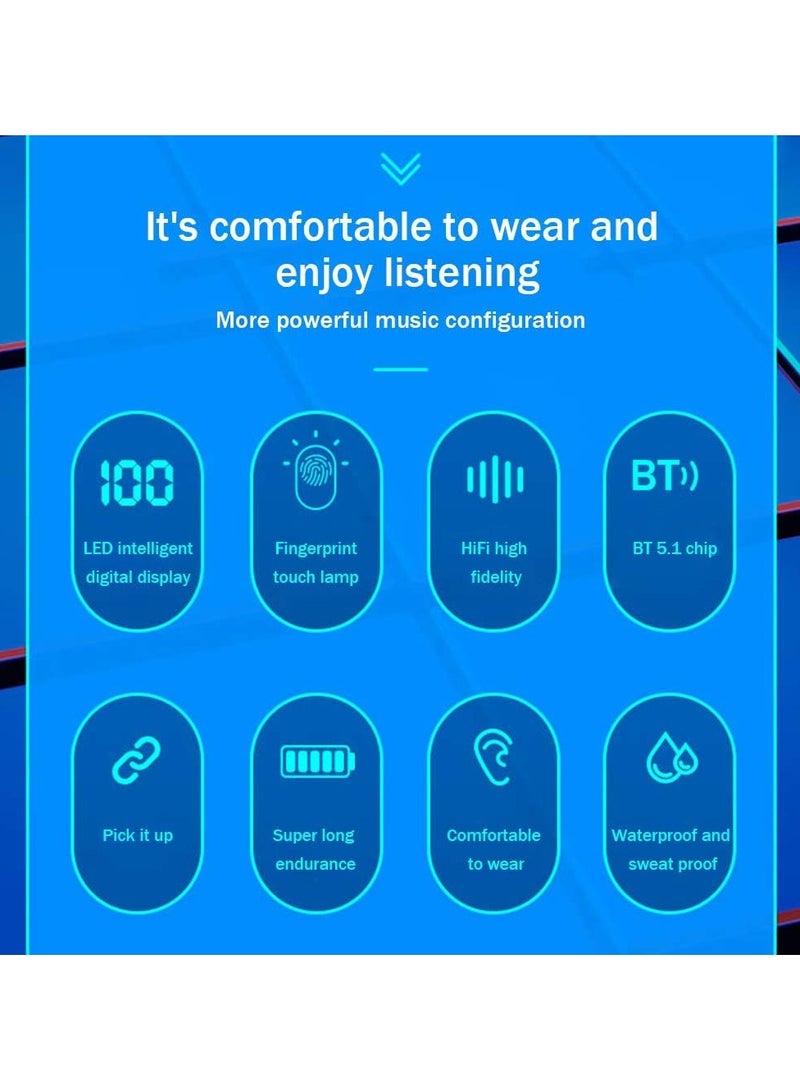 DubaiGallery TWS Wireless Headphone with LED Power Display – 5.1 Bluetooth and Touch Control - Pro Ear Pods - IPX7 Waterproof Earphones with Fast Charging Case – True Headset - Black - Image 4