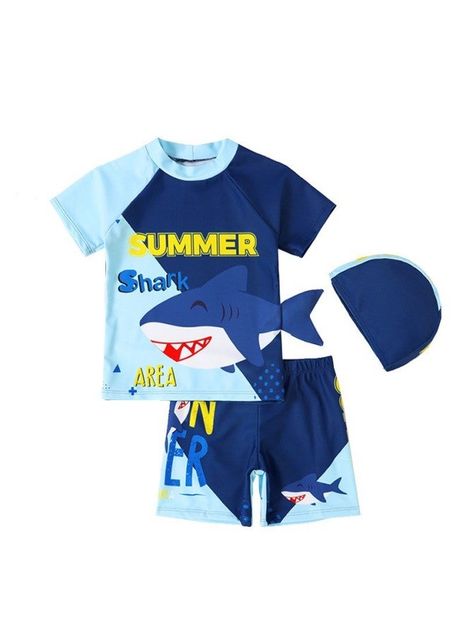 Loquat Cute Shark Boy Children's Swimming Suit Split Short Sleeve Trousers Sun-proof Quick-drying Swimwear Set-Color:Dark Blue- - Image 1