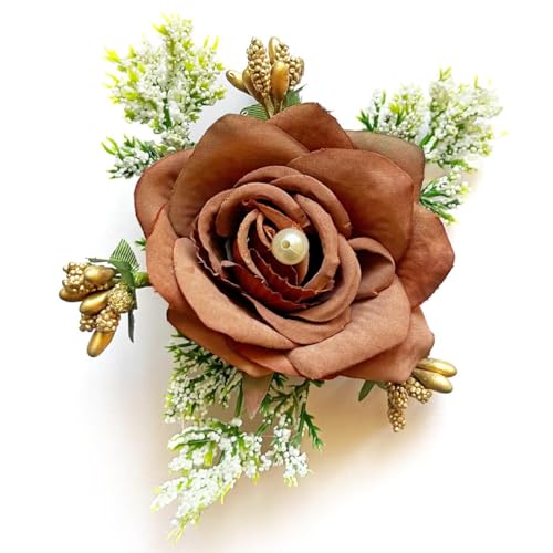 ADIKALA™ Handmade Artificial Fake Rose Flower Bunch, Flower Brooch Hamper, for Decoration, Gifting, Trousseau Packing | Fake Rose Head Flower Bunch Hamper (6, Brown) - Image 4