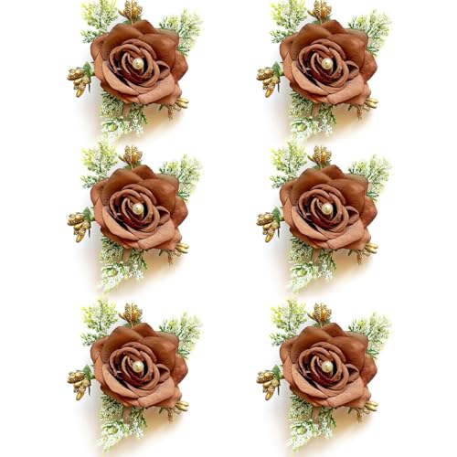 ADIKALA™ Handmade Artificial Fake Rose Flower Bunch, Flower Brooch Hamper, for Decoration, Gifting, Trousseau Packing | Fake Rose Head Flower Bunch Hamper (6, Brown) - Image 2