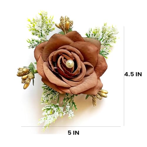 ADIKALA™ Handmade Artificial Fake Rose Flower Bunch, Flower Brooch Hamper, for Decoration, Gifting, Trousseau Packing | Fake Rose Head Flower Bunch Hamper (6, Brown) - Image 3