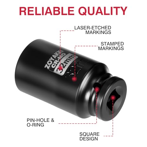 ZOYAKKI 1/2" Drive x 32 mm Deep 6 PT Impact Socket, CR-MO,1/2-inch Drive 6 Point Axle Nut Socket for Easy Removal of Axle Shaft Nuts (Metric 32MM) - Image 3