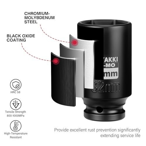 ZOYAKKI 1/2" Drive x 32 mm Deep 6 PT Impact Socket, CR-MO,1/2-inch Drive 6 Point Axle Nut Socket for Easy Removal of Axle Shaft Nuts (Metric 32MM) - Image 5