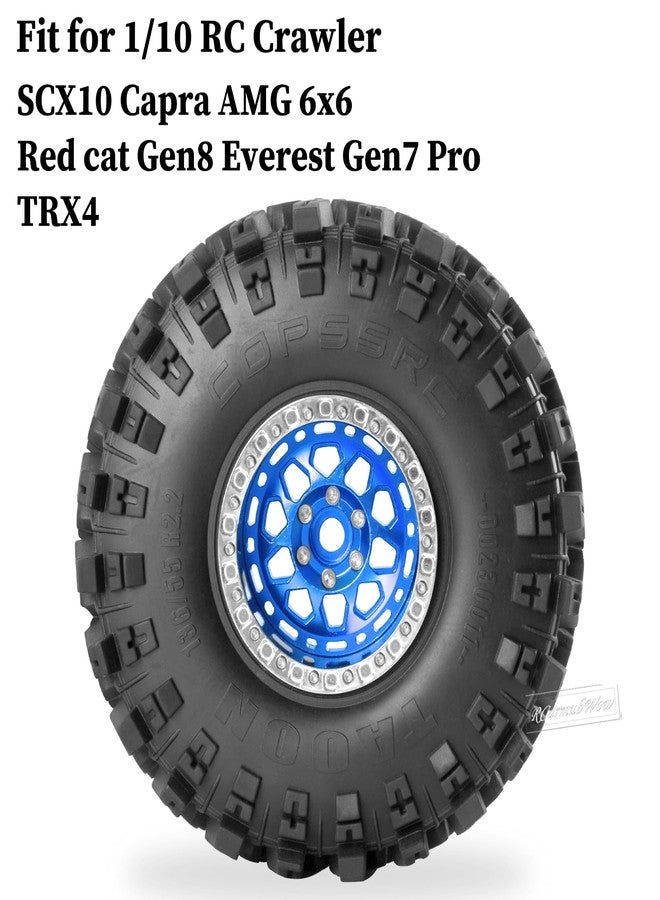 RcarmubWow RC 2.2 Beadlock Wheels and Tires for 1/10 TRX4 SCX10 Capra AMG 6x6 Gen8 Everest Gen7 Pro RC Crawler,Alunium 2.2 Beadlock Rims RC Wheels 2.2 Beadlock Tires,4pcs,Navy Blue - Image 2