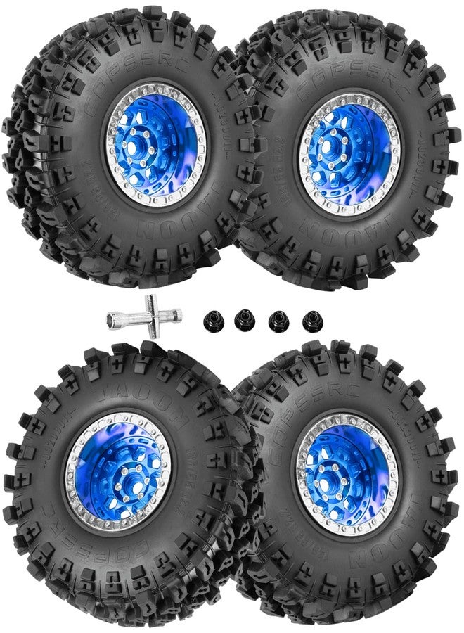 RcarmubWow RC 2.2 Beadlock Wheels and Tires for 1/10 TRX4 SCX10 Capra AMG 6x6 Gen8 Everest Gen7 Pro RC Crawler,Alunium 2.2 Beadlock Rims RC Wheels 2.2 Beadlock Tires,4pcs,Navy Blue - Image 1