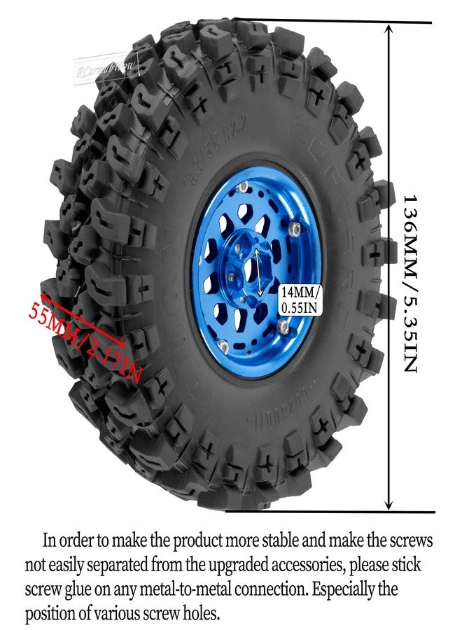 RcarmubWow RC 2.2 Beadlock Wheels and Tires for 1/10 TRX4 SCX10 Capra AMG 6x6 Gen8 Everest Gen7 Pro RC Crawler,Alunium 2.2 Beadlock Rims RC Wheels 2.2 Beadlock Tires,4pcs,Navy Blue - Image 4