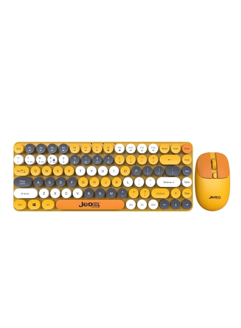 JeDEL WS682 Dual Mode Combo ( BT 3-5 & Wireless 2.4GHz ) Multi Device Connect Up To 3 Devices – Silent AR / EN layout Pop Keys Retro Typewriter – 1600DPI – Battery Power – Support Win & Android for PC , Laptop , Pad | Colorful  - Image 1