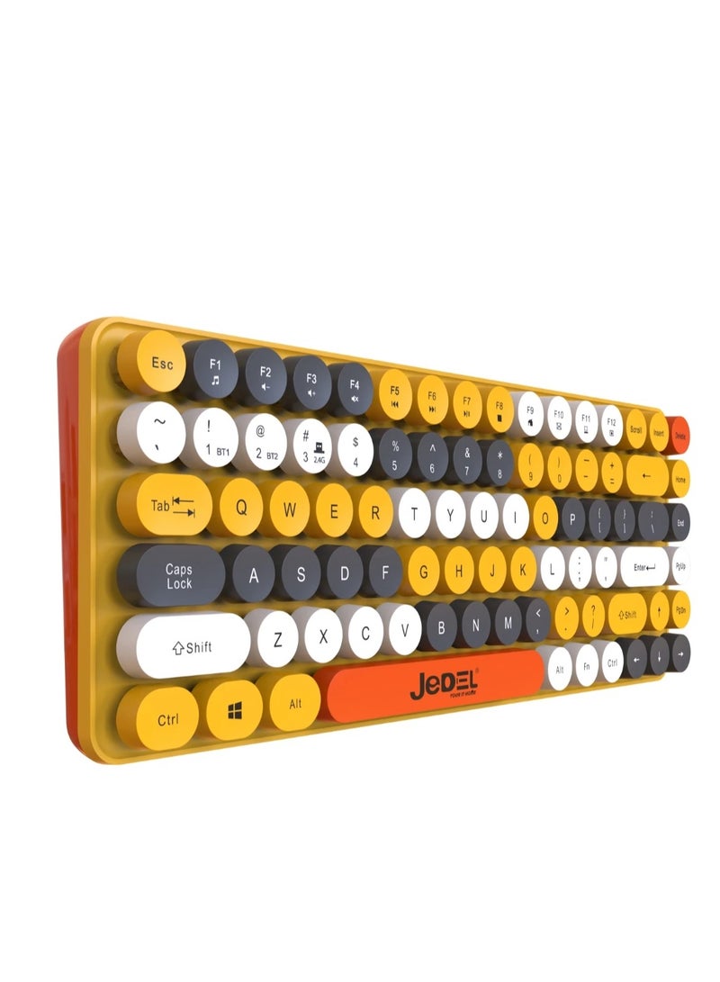 JeDEL WS682 Dual Mode Combo ( BT 3-5 & Wireless 2.4GHz ) Multi Device Connect Up To 3 Devices – Silent AR / EN layout Pop Keys Retro Typewriter – 1600DPI – Battery Power – Support Win & Android for PC , Laptop , Pad | Colorful  - Image 4