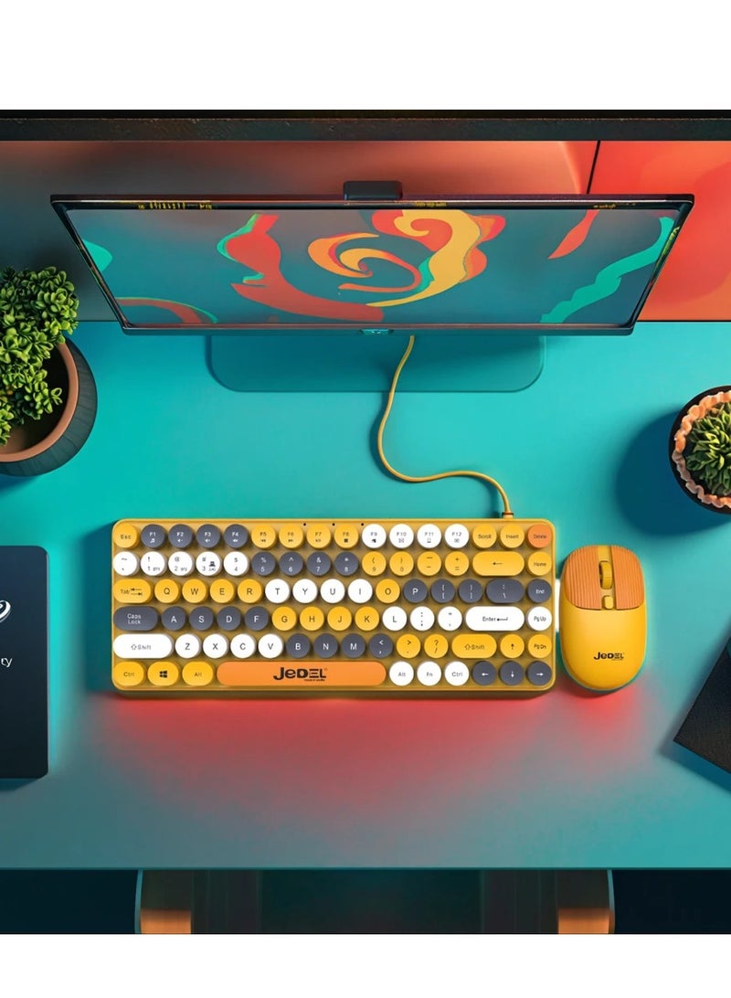JeDEL WS682 Dual Mode Combo ( BT 3-5 & Wireless 2.4GHz ) Multi Device Connect Up To 3 Devices – Silent AR / EN layout Pop Keys Retro Typewriter – 1600DPI – Battery Power – Support Win & Android for PC , Laptop , Pad | Colorful  - Image 3