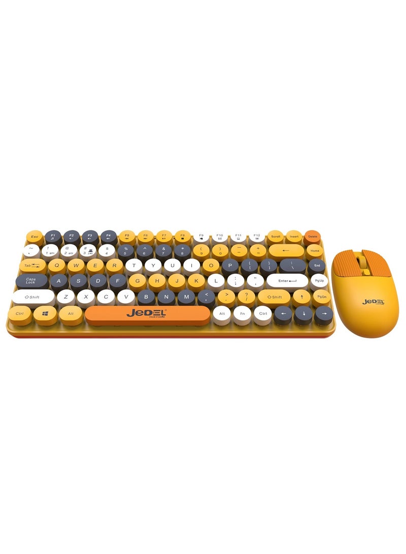 JeDEL WS682 Dual Mode Combo ( BT 3-5 & Wireless 2.4GHz ) Multi Device Connect Up To 3 Devices – Silent AR / EN layout Pop Keys Retro Typewriter – 1600DPI – Battery Power – Support Win & Android for PC , Laptop , Pad | Colorful  - Image 2