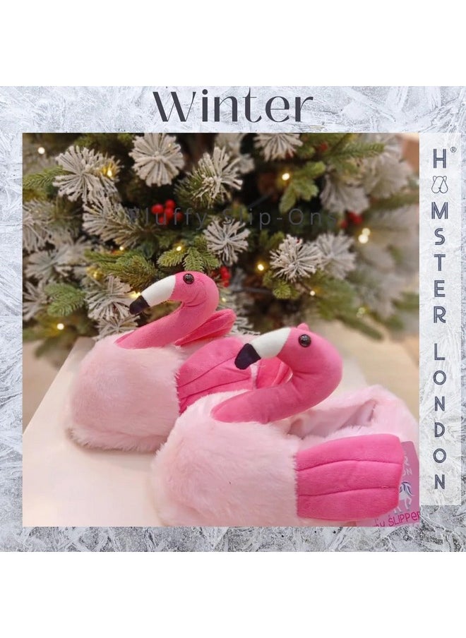 Hamster London HAMSTER LONDON Furry Slipper Flamingo - Cozy Comfort for Your Feet! Size - Medium, Hot Pink  - Image 3