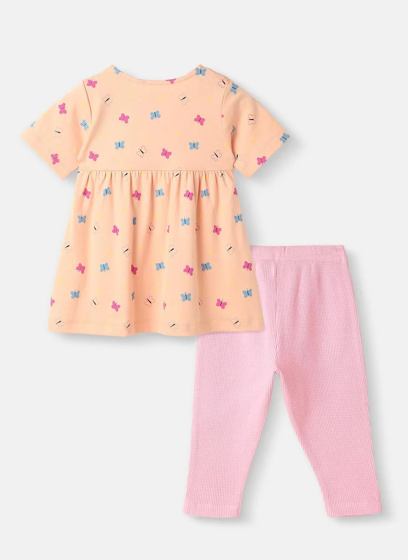 Nautinati Girls’ Cotton Top and Pants Set |Floral Print Top | Solid Pants | 3-24 Months