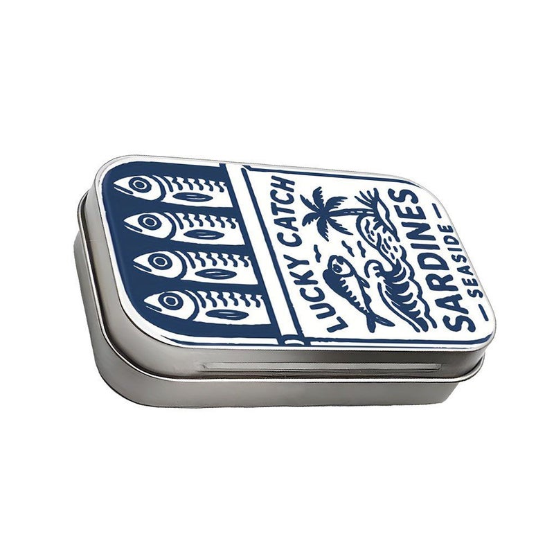 1pc Square Metal Hinged Tin Box with Silvery Seaside Sardine Design Mini Lidded Storage Bins for Small Items Decorative Organizer Container Ideal for Desk Home Office Use Coastal Style Decor - Image 4