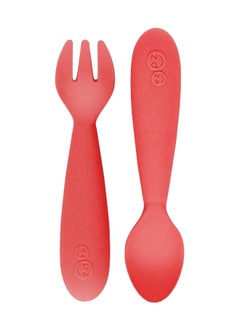 ezpz Mini Fork And Spoon Set, Kids Cutlery Set With Case, Pack -2 - Coral  - Image 1