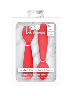 ezpz Mini Fork And Spoon Set, Kids Cutlery Set With Case, Pack -2 - Coral  - Image 3