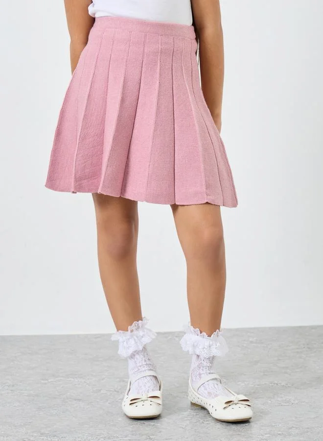 Styli Girls Pink Knitted Cardigan and Skirt Set