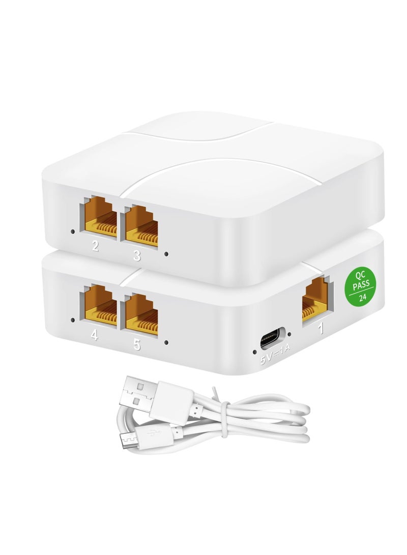 Ethernet Splitter, 1 to 4 1000Mbps High Speed Internet Splitter, 4 Devices Simultaneously Networking, LAN Network Adapter with USB Power Cable, RJ45 Splitter for Cat5/5e/6/7/8 Cable, White(1pack ) - Image 1