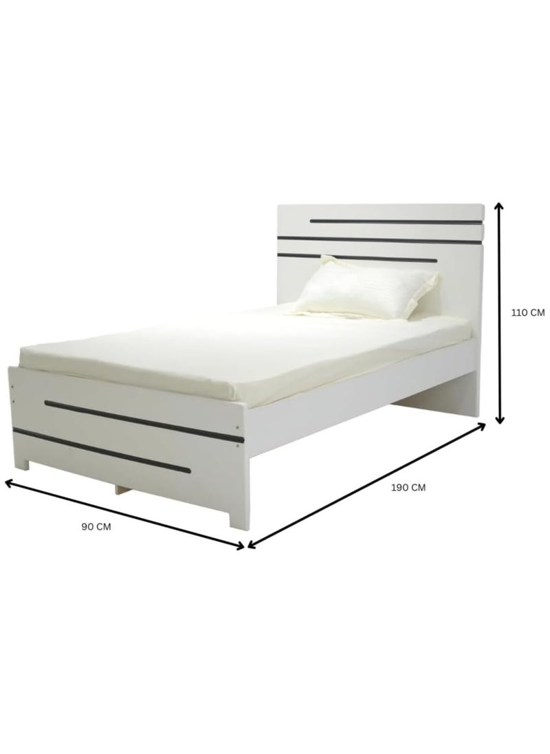 KARNAK Karnak Wooden Single Bed, Straight Headboard, Without Mattress 190X90Cm – White  - Image 2