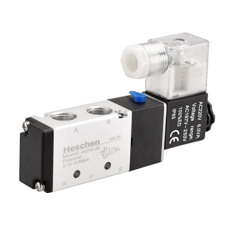 Heschen Electrical Pneumatic Solenoid Valve 4V210-08 220VAC 6.0VA PT1/4 5 Way 2 Position CE - Image 1
