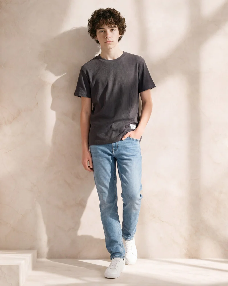 Redtag Boys Black Plain T-Shirt