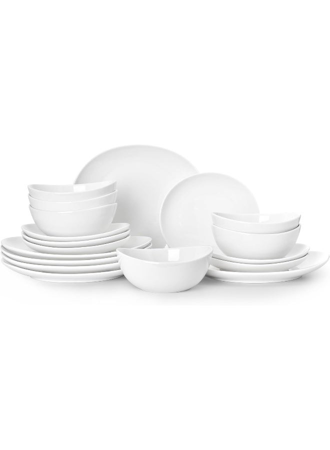 Sweese 18Piece Dinnerware Sets for 6 Porcelain Plates and Bowls Set Scratch Resistant Dishes Microwave and Oven Safe Dishware Snow White - Image 1