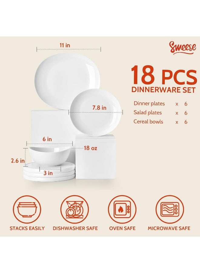 Sweese 18Piece Dinnerware Sets for 6 Porcelain Plates and Bowls Set Scratch Resistant Dishes Microwave and Oven Safe Dishware Snow White - Image 2