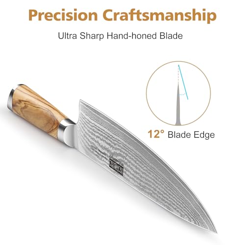 HOSHANHO Knife Set with Block 7-Piece, Professional 67-layer Damascus Super Steel Kitchen Knife Sets for Cooking, Ultra Sharp Knife Set with Sharpener - Image 4