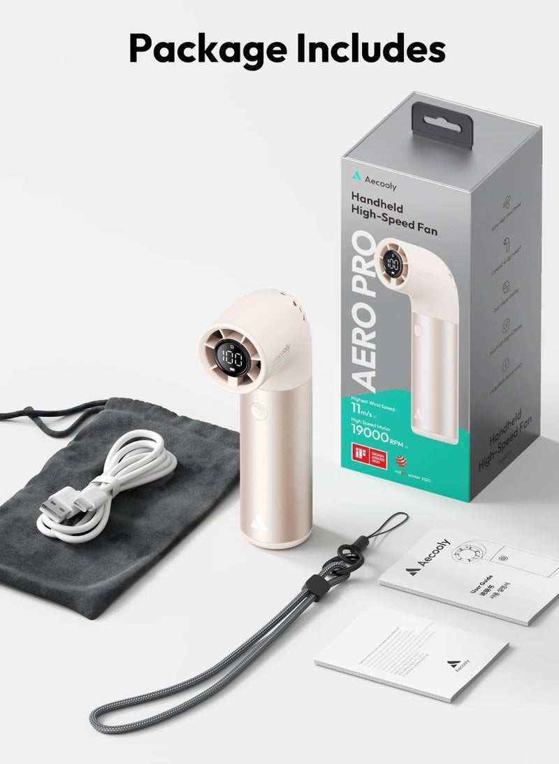 Aecooly Aero Pro Portable Turbo Electric High‑Speed Handheld Fan – 3500 mAh, 4 Standard Mode + 2 Turbo Mode, LED Display, USB‑C (Gold) - Image 2
