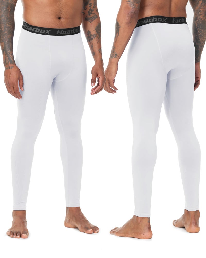 Roadbox Men's Thermal Compression Pants, Fleece Lined Running Tights Leggings, Athletic Ski Base Layer Bottoms Cold Weather White - Image 2