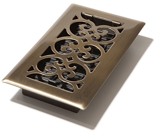 Decor Grates SPH408-A Scroll Design Floor Register, 4x8 Inches, Antique Brass Finish - Image 1