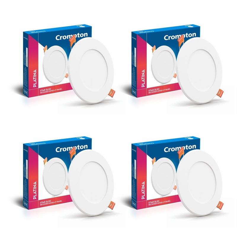 Crompton Platina Star Slim Recessed Edge Lit Panel 15Watt LED Round (Pack of 4, Cool Day Light) 6 inch Cut-Out and Ultra Slim Panel - Image 2