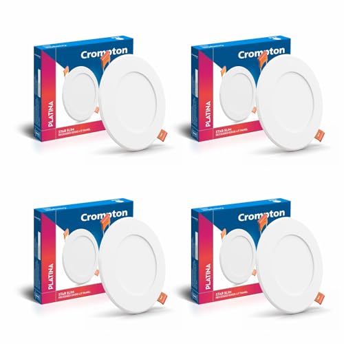 Crompton Platina Star Slim Recessed Edge Lit Panel 15Watt LED Round (Pack of 4, Cool Day Light) 6 inch Cut-Out and Ultra Slim Panel - Image 1