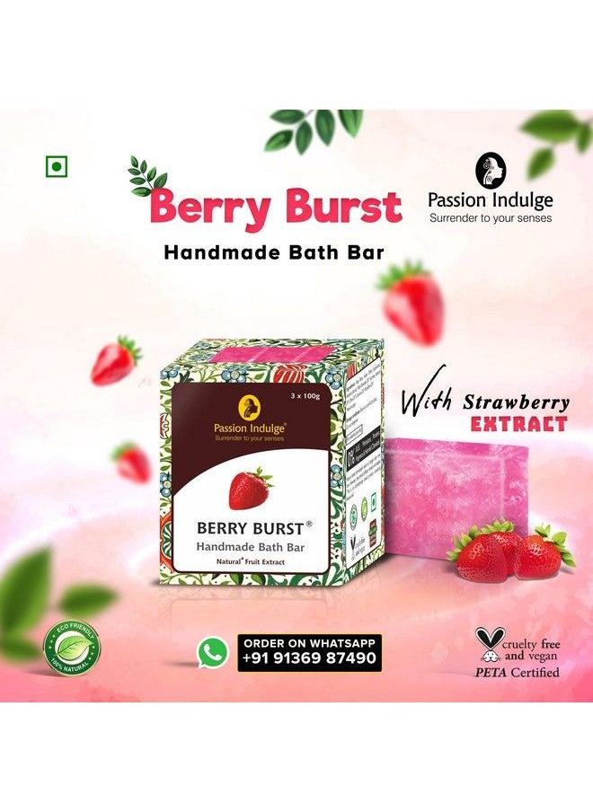 passion indulge - Natural Handmade Bath Bar Soap Berry Burst (Strawberry) (Pack Of 3) - Image 1