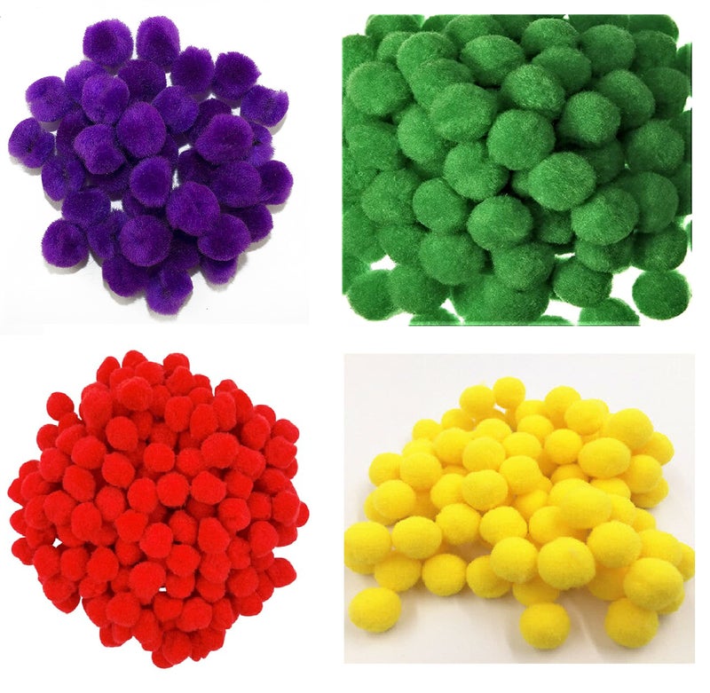morel MOREL Dark Purple Dark Green RED Yellow POM POM Balls, 20 MM, Used in Jewellery & TORAN Making, Macrame Art & Craft , Decorations, Bag, Dresses, School Projects, Christmas, DIY, ETC (Total - 200)  - Image 1