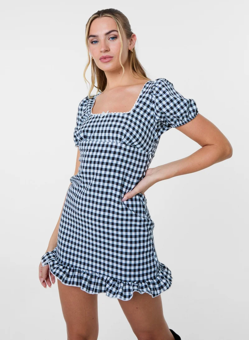 Pink Vanilla Gingham Puff Sleeve Mini Dress