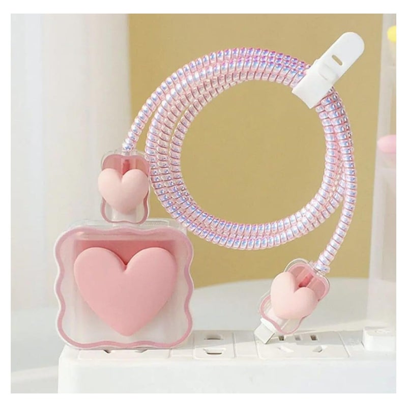 TECHWIND 4 in 1 Protective Case Cover Compatible for Samsung 25W Adaptor/Charger only | Cute 3D Heart Designs with 360° Protection (Heart Pink) - Image 1
