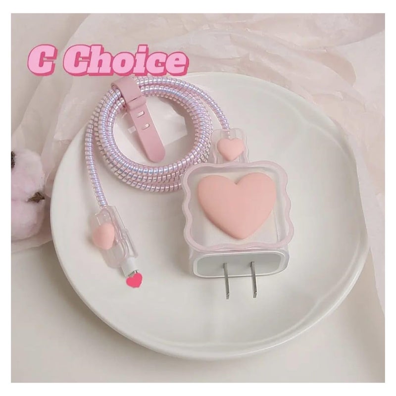 TECHWIND 4 in 1 Protective Case Cover Compatible for Samsung 25W Adaptor/Charger only | Cute 3D Heart Designs with 360° Protection (Heart Pink) - Image 2