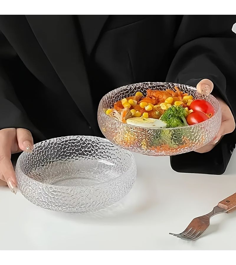 مجموعة من 2 وعاء زجاجي ياباني فاخر بتصميم مطروق، آمن للاستخدام في الميكروويف، بشكل دائري، مناسب لسلطات الفواكه، الحلويات، الآيس كريم، والإفطار - Image 1