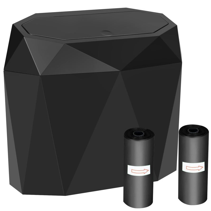 Wontolf Mini Car Trash Can Bin Garbage Can with Lid and 60pcs Trash Bags, ABS Diamond Design Dustbin Car Organizer Container Accessories - Image 1