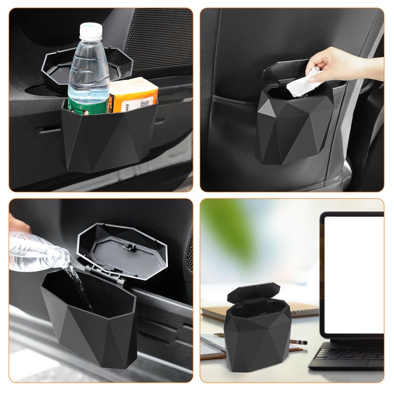 Wontolf Mini Car Trash Can Bin Garbage Can with Lid and 60pcs Trash Bags, ABS Diamond Design Dustbin Car Organizer Container Accessories - Image 3